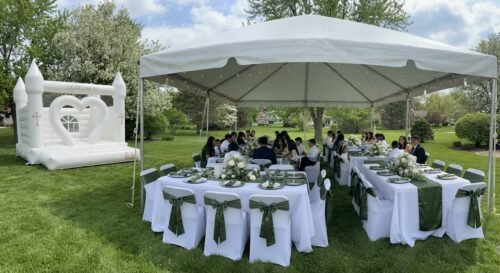 Full 2027 Communion Package (Tent, Bounce House, Tables & Decorated Chairs)
